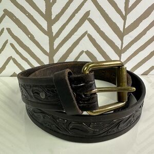 Brushy Creek Full Grain Cowhide Tooled Leather Belt Made in USA Size 40